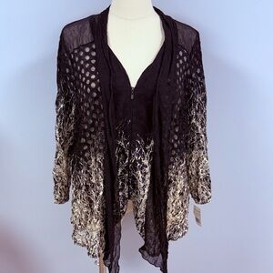 NWT PICADILLY FASHIONS Mesh Cardigan Plus 2X Black Safari Lagenlook  Whimsigoth